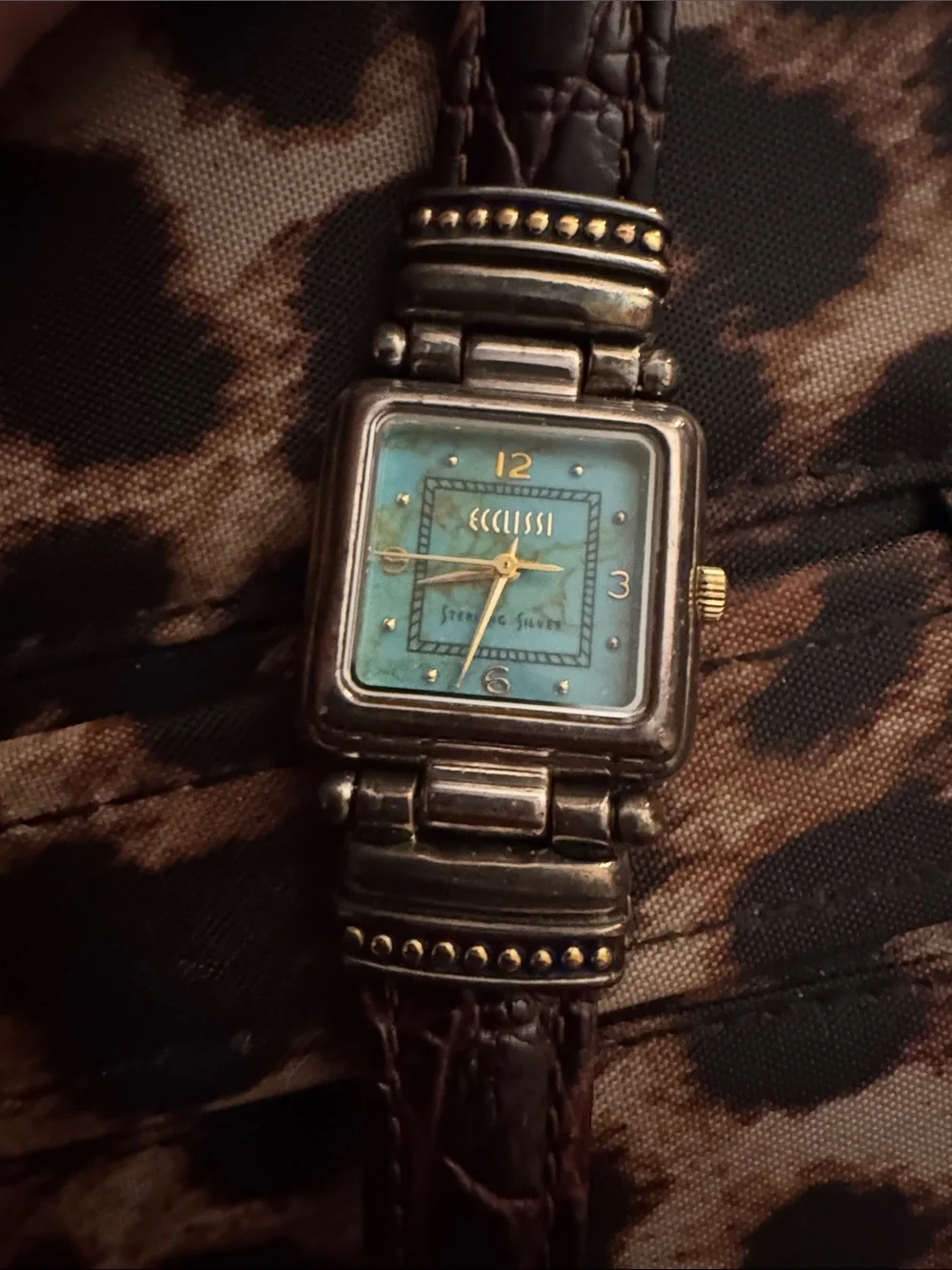 Ecclissi Vintage Style Square Dial Wristwatch - Gold Tone with Turquoise Face